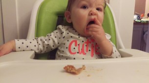 baby eating emmer pasta